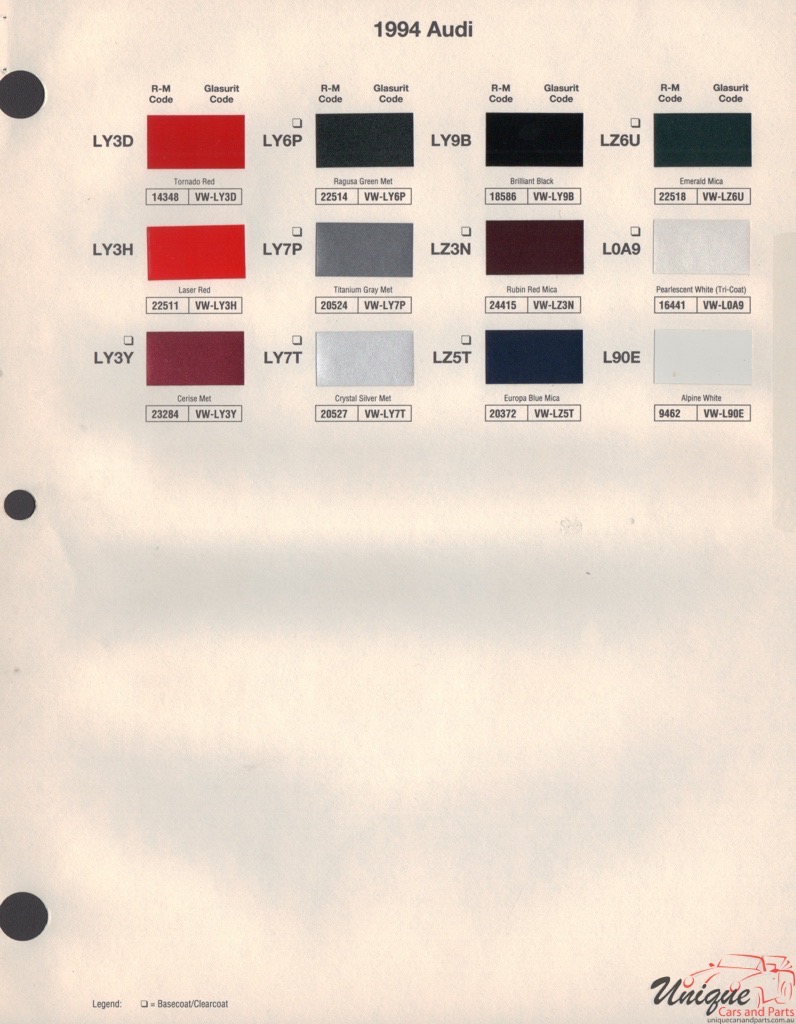 1994 Audi Paint Charts RM